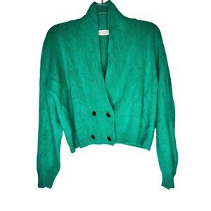 Vintage Dana Brooke Large Teal Blue Cardigan Sweater, Angora Rabbit Hair Blend